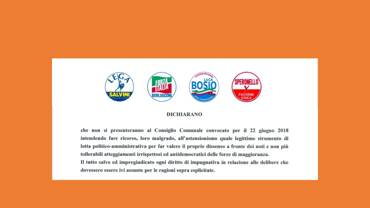 Consiglio Comunale 22/06: noi non partecipiamo!